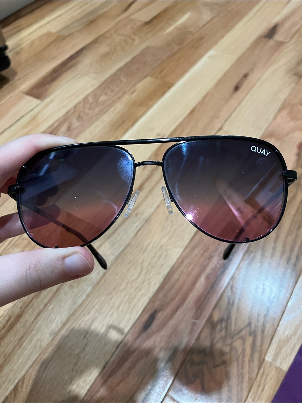 Quay Women’s High Key Aviator Sunglasses in Black with Teal Glow Lens